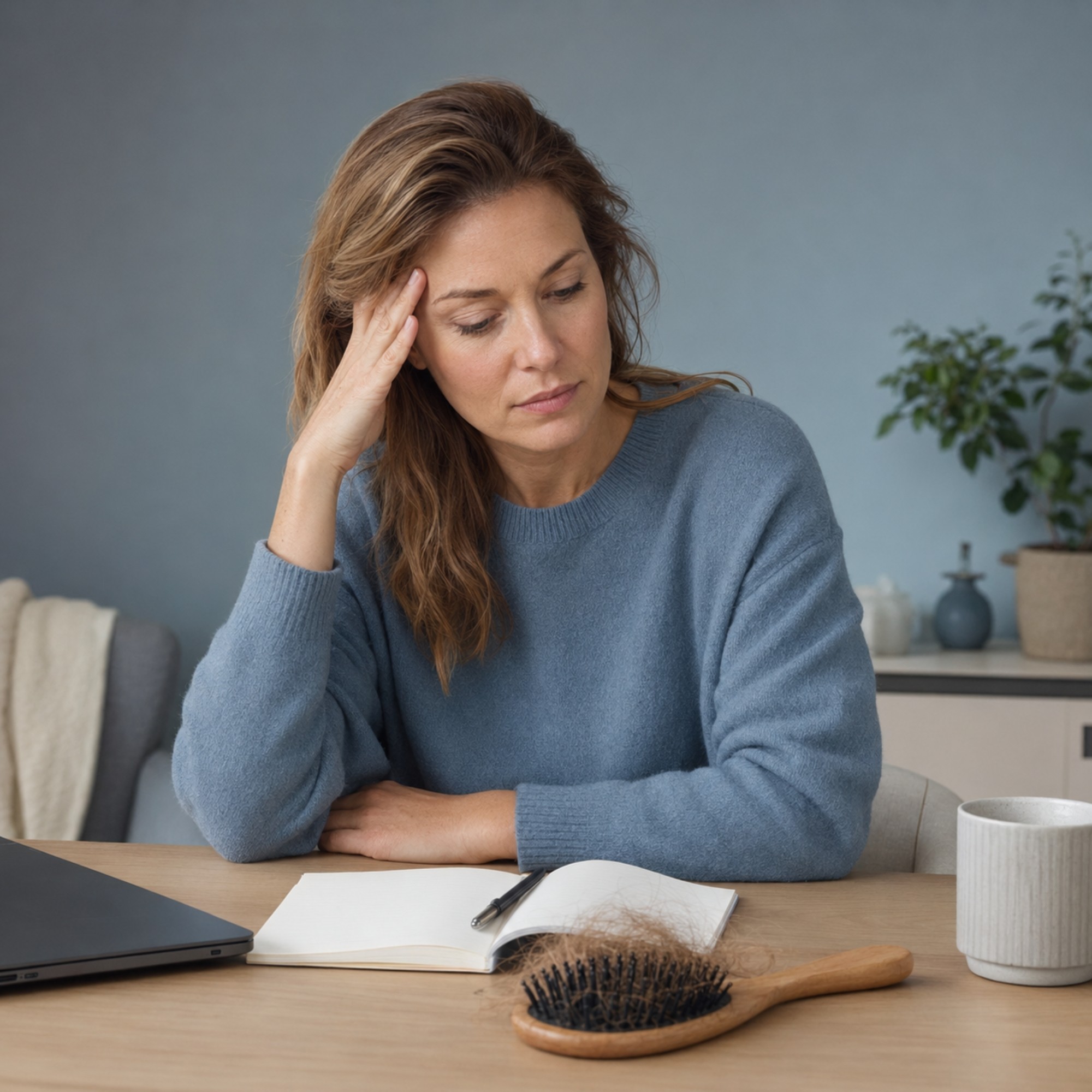 Vrouw ervaart langdurige stress als mogelijke oorzaak van plotselinge haaruitval.