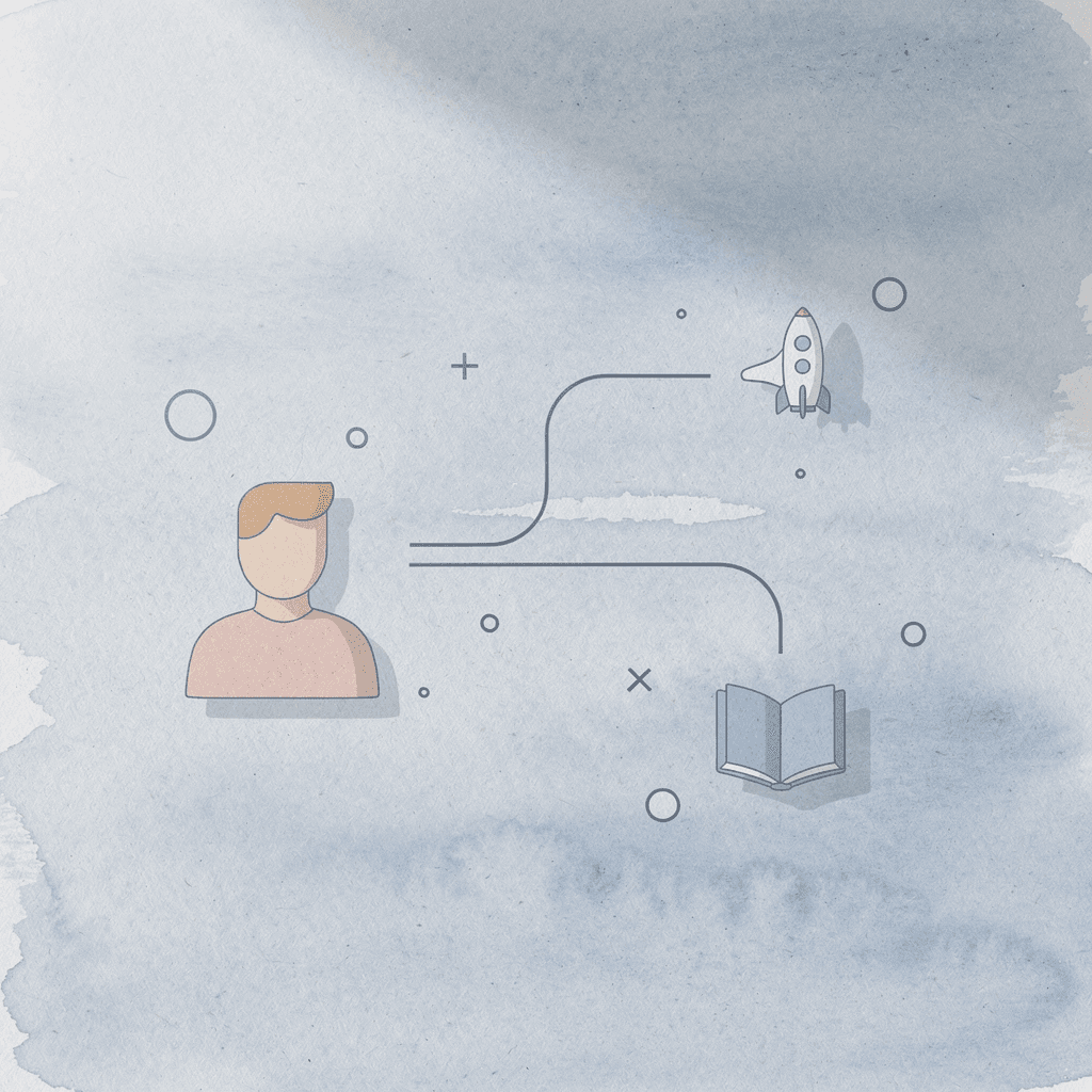  Book icon splitting into two paths representing curriculum choice decisions