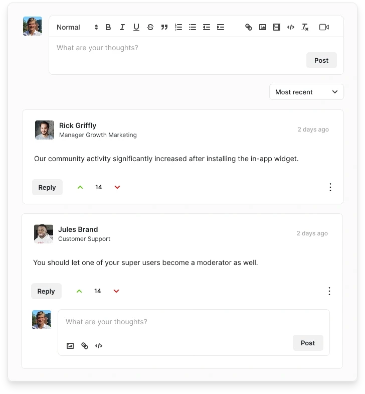 Threading functionality in the Turf platform.