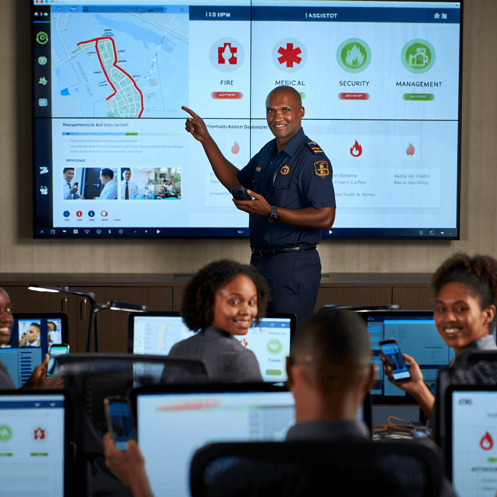 Team viewing Tyros® SOS dashboard on web portal to monitor emergency situations and real-time alerts