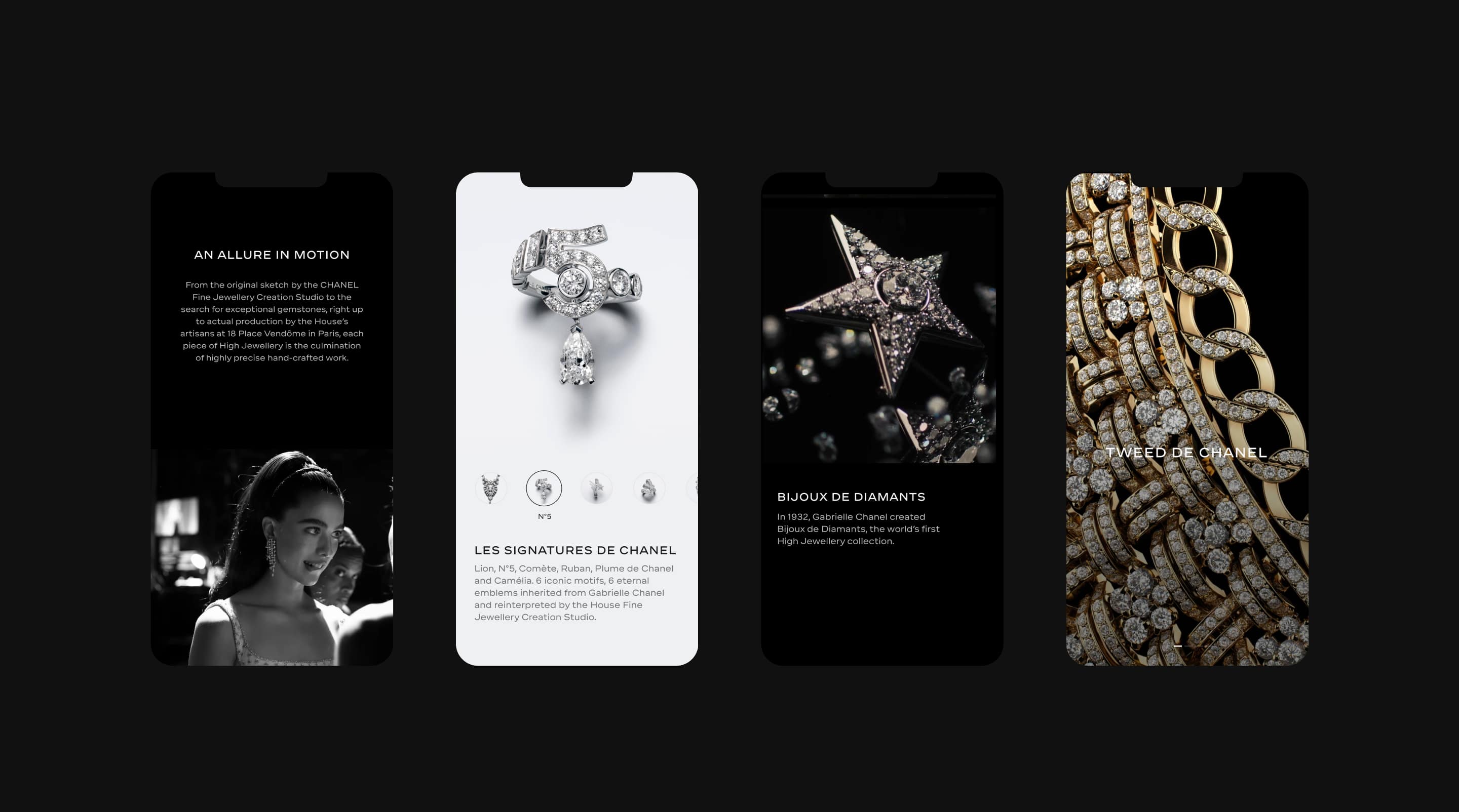Mobile screens from the Chanel High Jewelry website