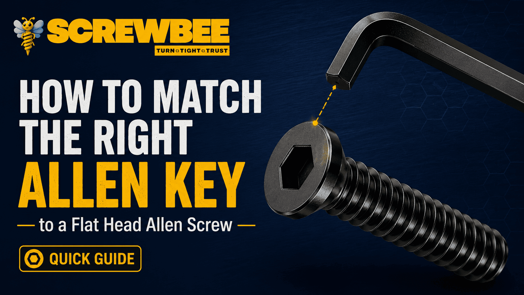Flat Head Allen Screw with Allen keys showing correct tool fit and different key sizes for furniture and joinery applications