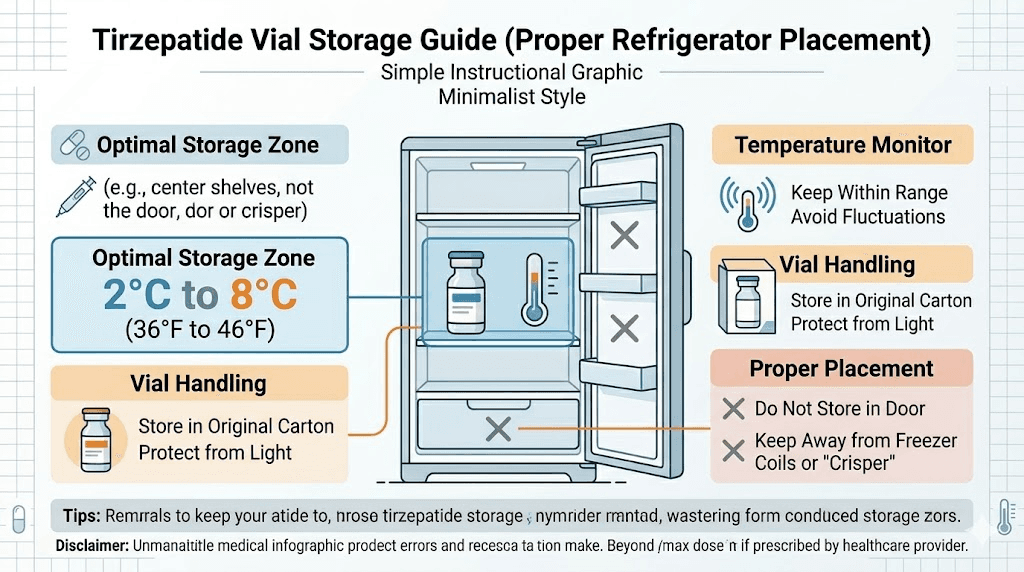 How to store tirzepatide vials from Fifty 410 at proper temperature
