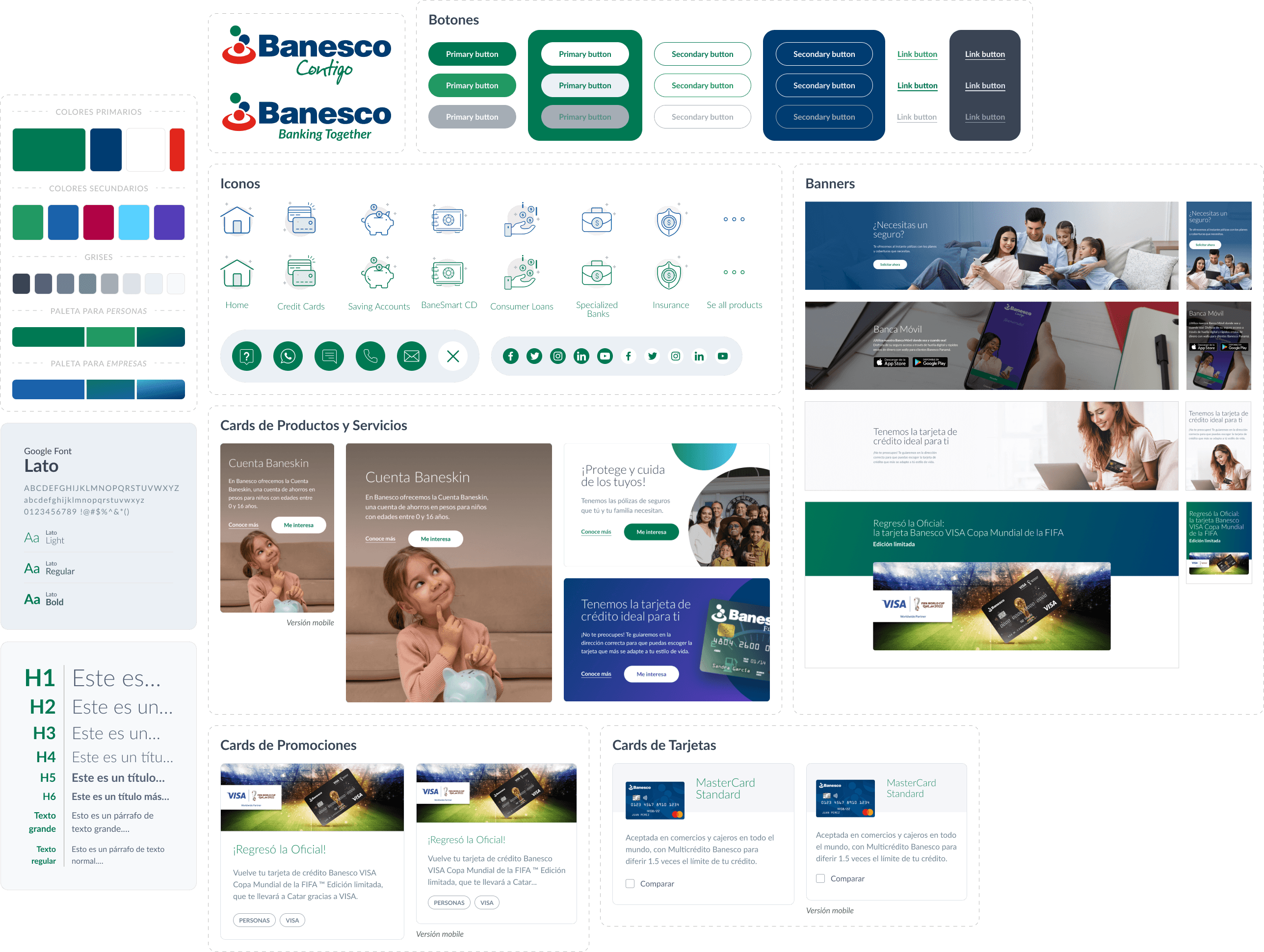Algunos elementos del design system creado para Banesco