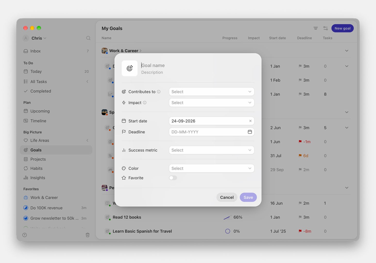Creating a goal in Griply