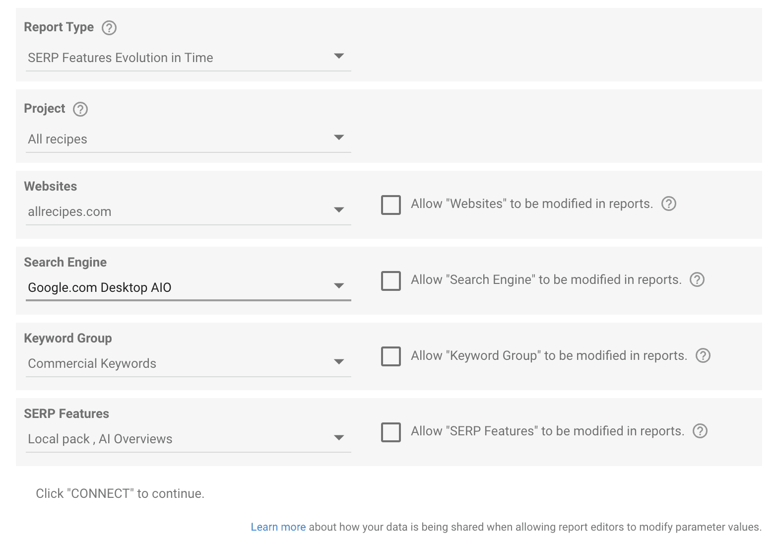 SERP Features Evolution in Time in Data Studio