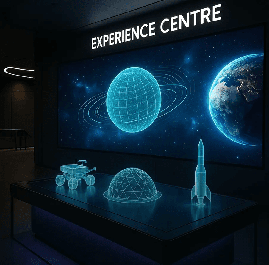 High-resolution LED video wall transforming an indoor experience centre