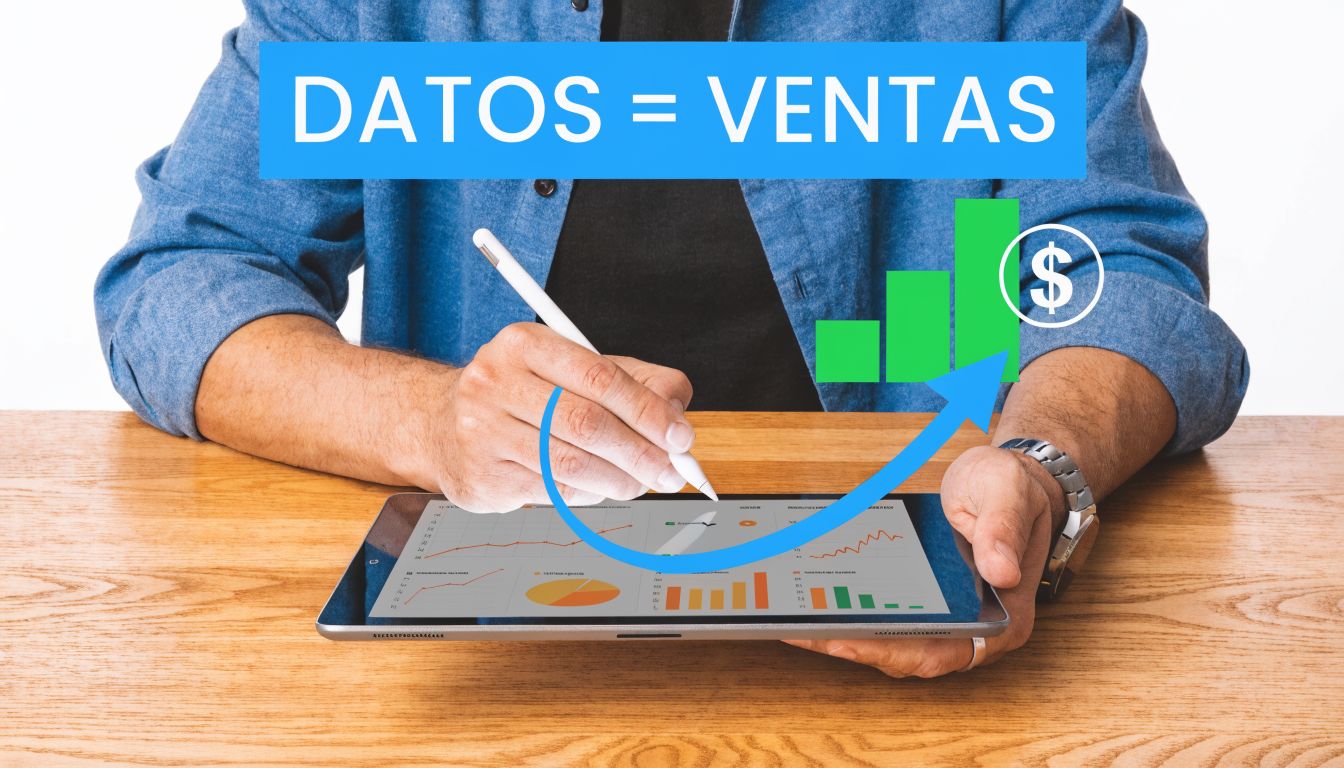 Una persona analizando datos financieros y gráficos de ventas en una tableta electrónica sobre una mesa de madera.