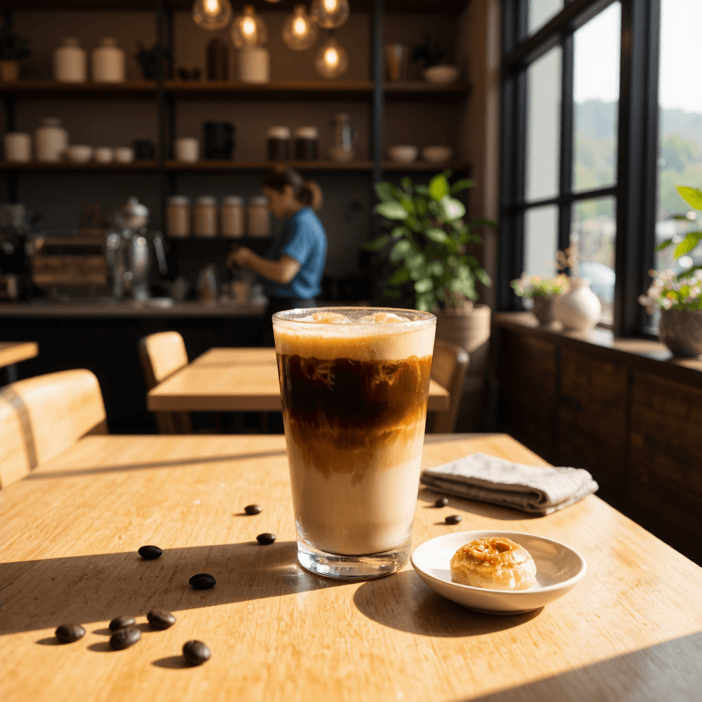 product photography of a cup of iced coffee