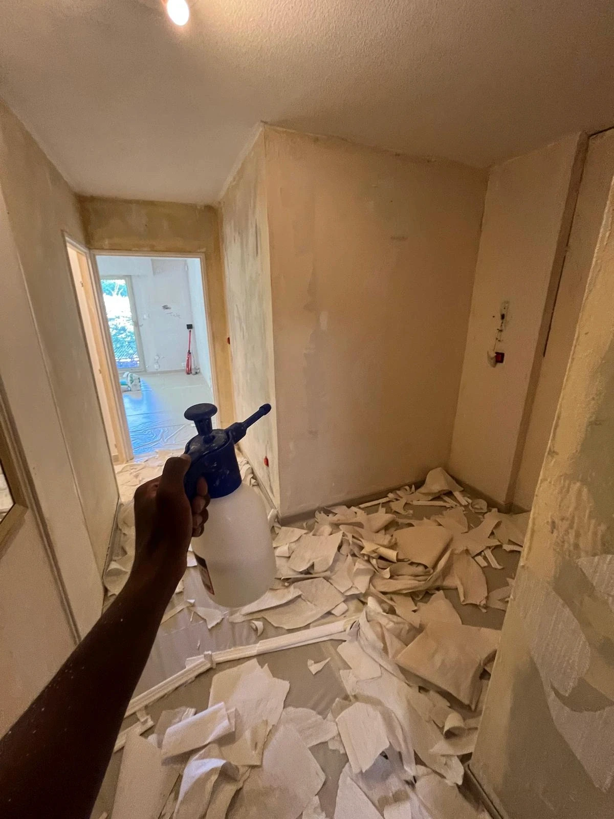 depose de papier peint pour laisser place à une peinture veloutée dans un appartement de Monaco