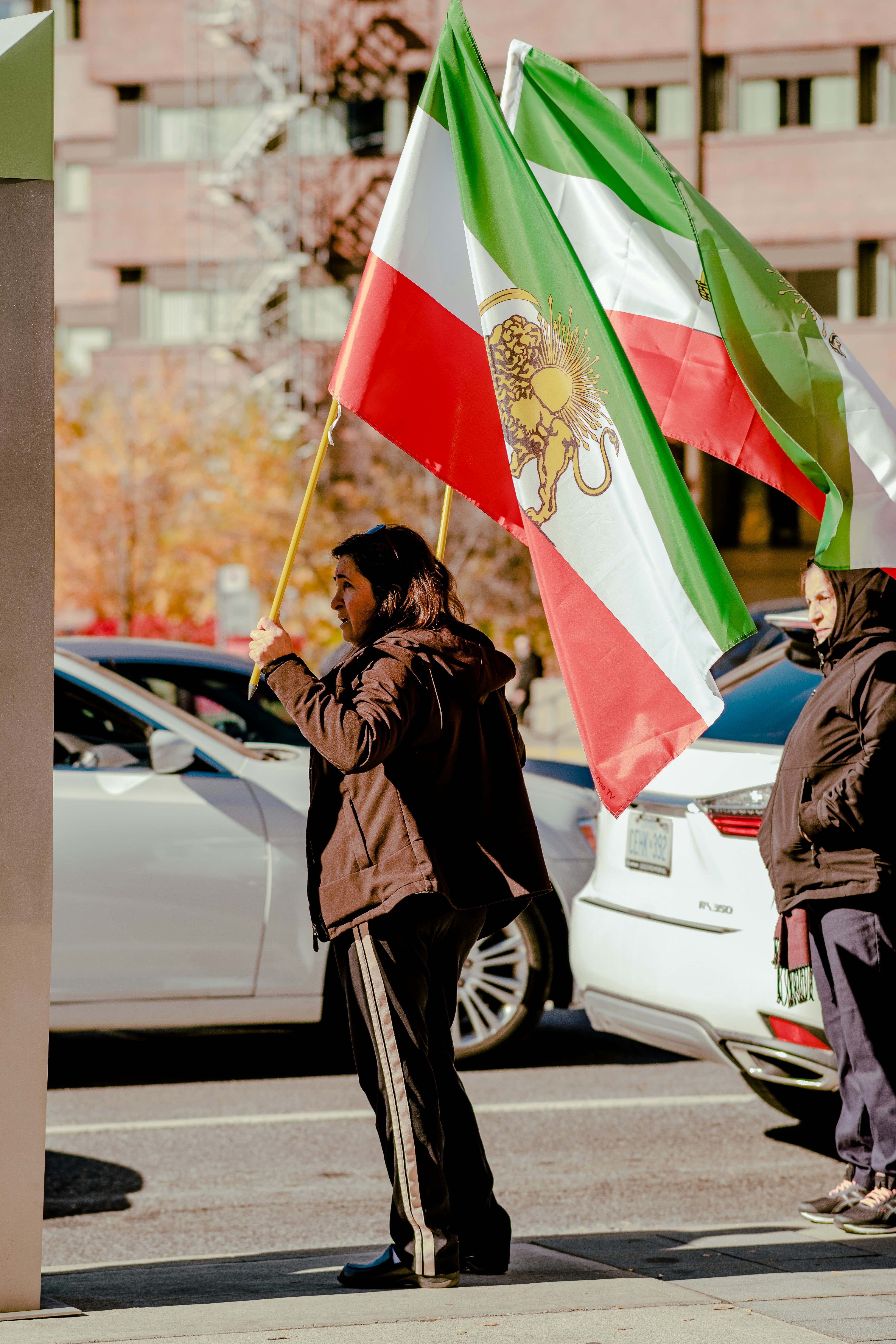 a person holding a flag