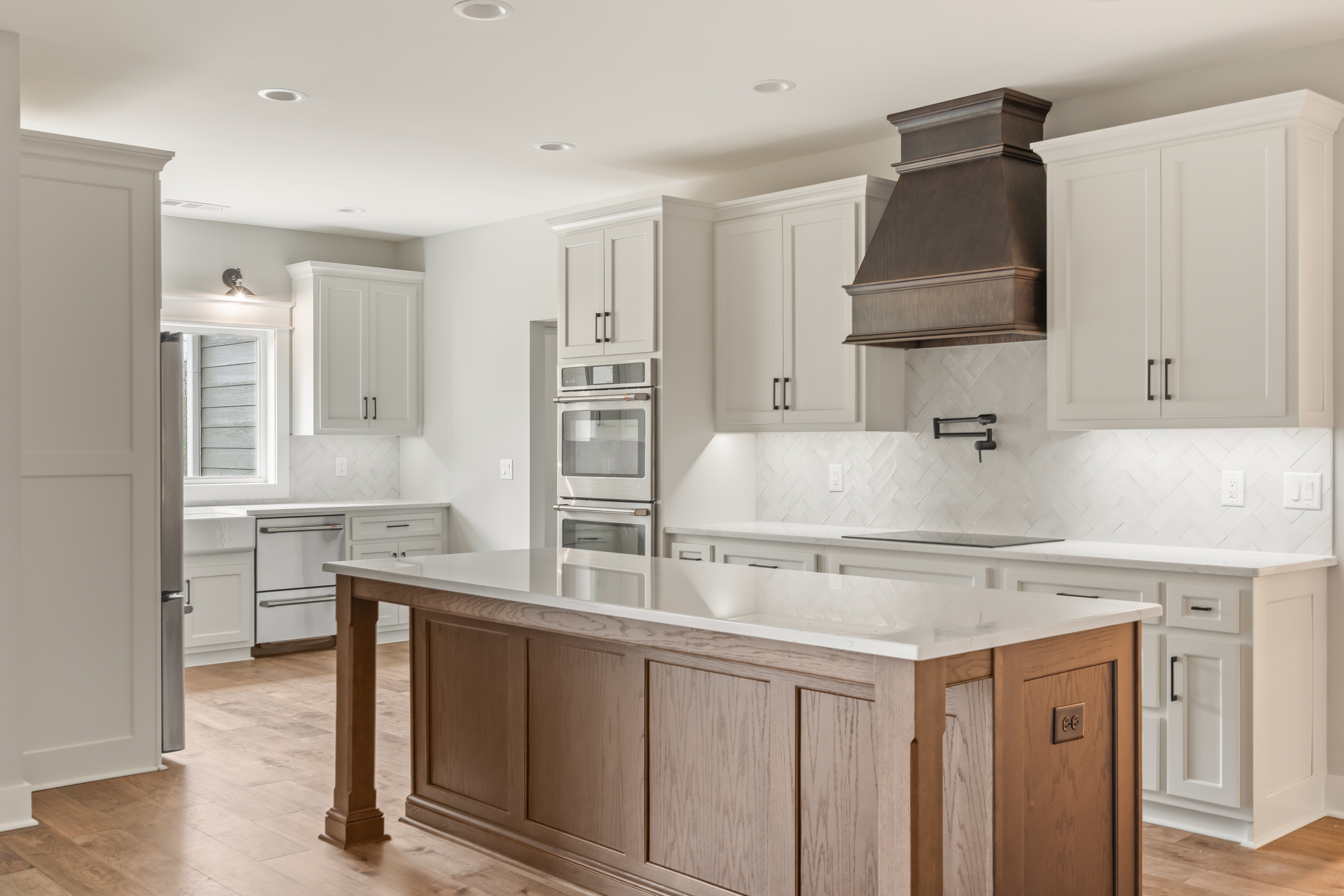 Finished 3 car garage with built-in lighting