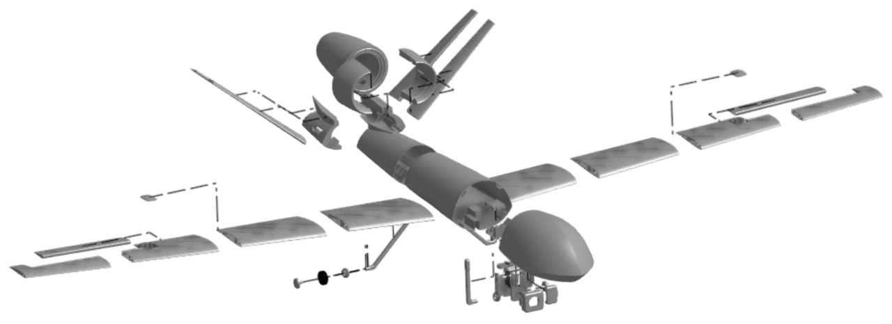 An exploded CAD view of the BLZN-1 aircraft