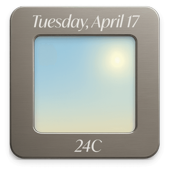 Daily weather and calendar widget showing Tuesday, April, 24 degrees