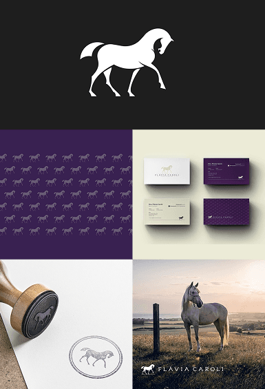 Imagem de um símbolo de um cavalo árabe branco, minimalista. Eles esta na posição de comprimento em reverência a ser agradecido pelos cuidados da Dra. Flavia Caroli dentista equino.