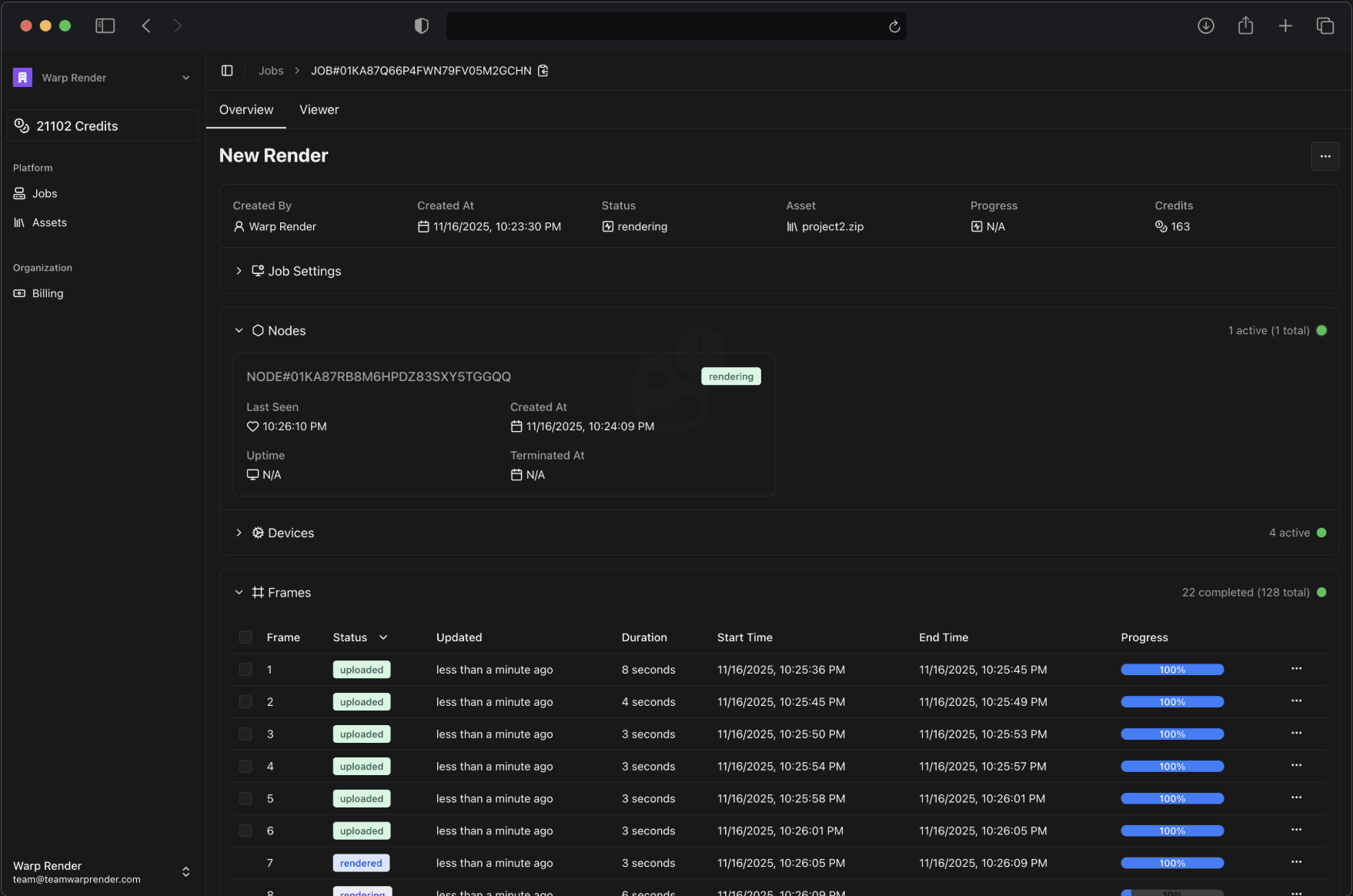 Warp Render Dashboard