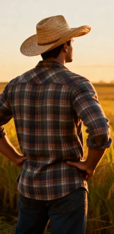 imagem de um produtor olhando sua plantação