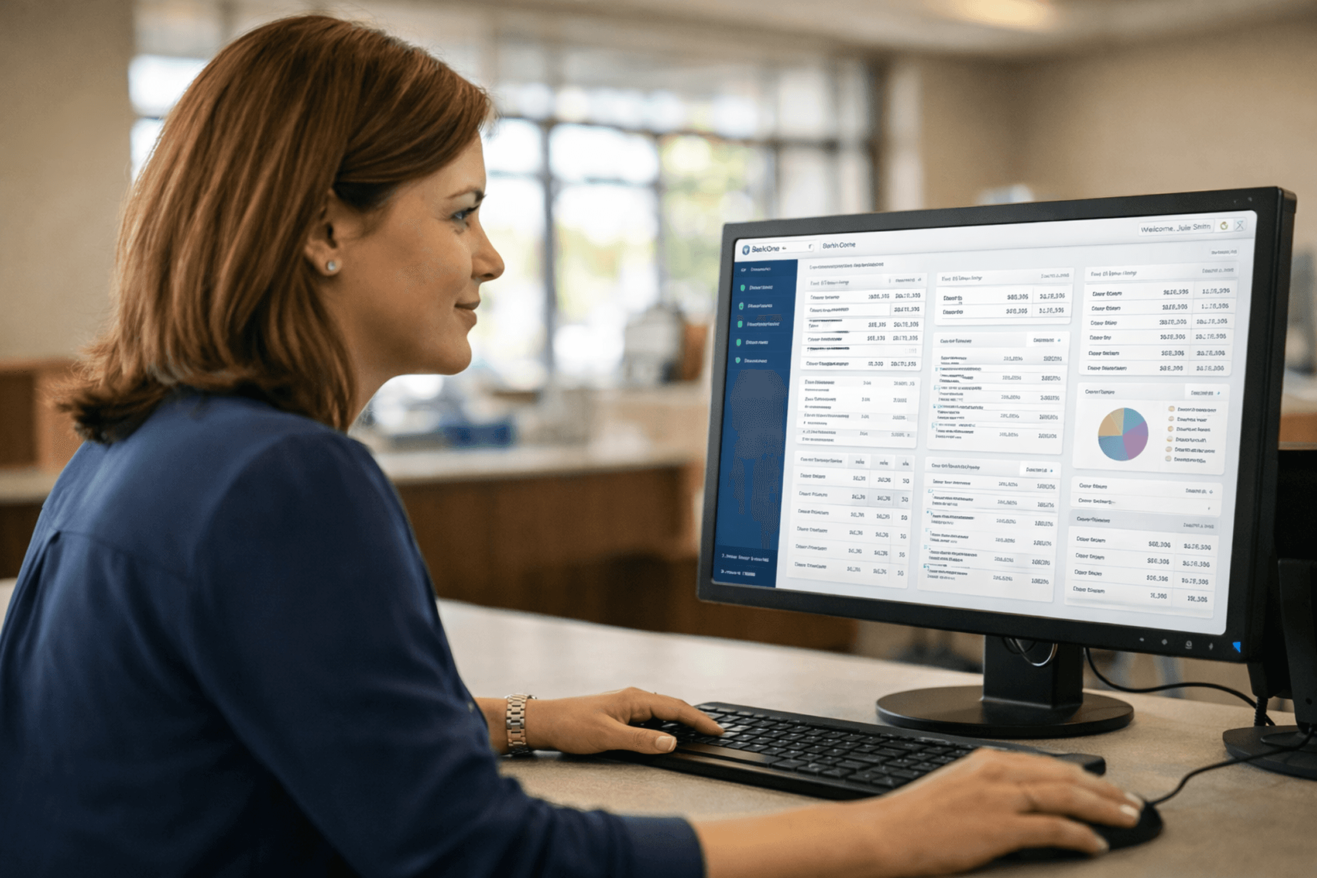 Credit union staff member managing daily teller operations on CBX core banking system