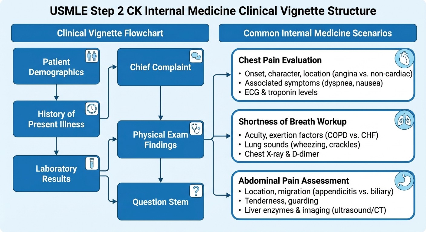 Step 2 CK clinical vignette structure for internal medicine