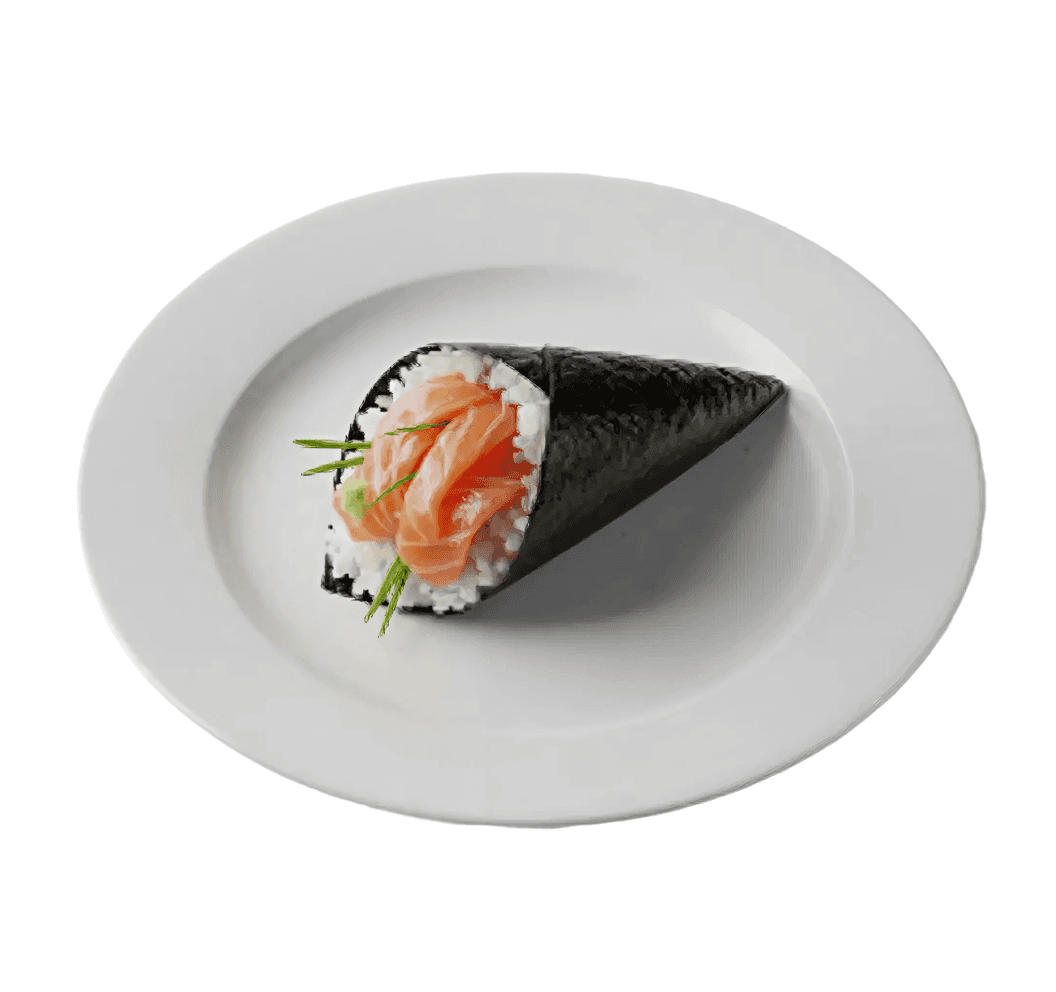 Delicious wrapped sushi on a white plate in a white background