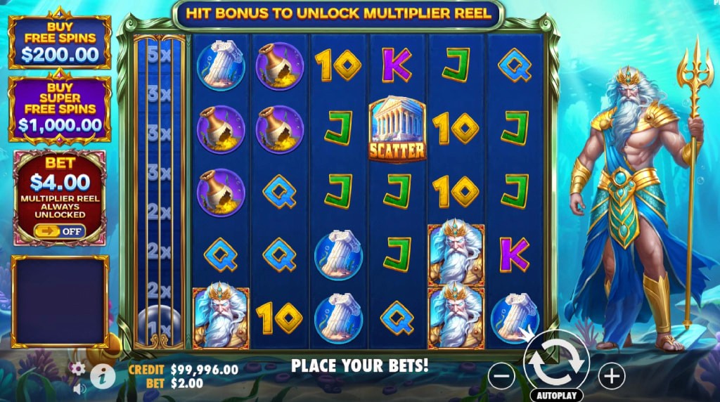 Waves of Poseidon Pragmatic Play - écran de jeu (grille 6x5)