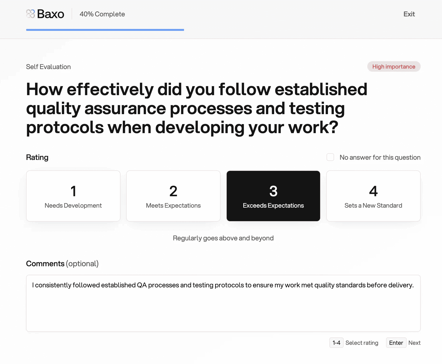 Screenshot of Baxo Evaluation Question