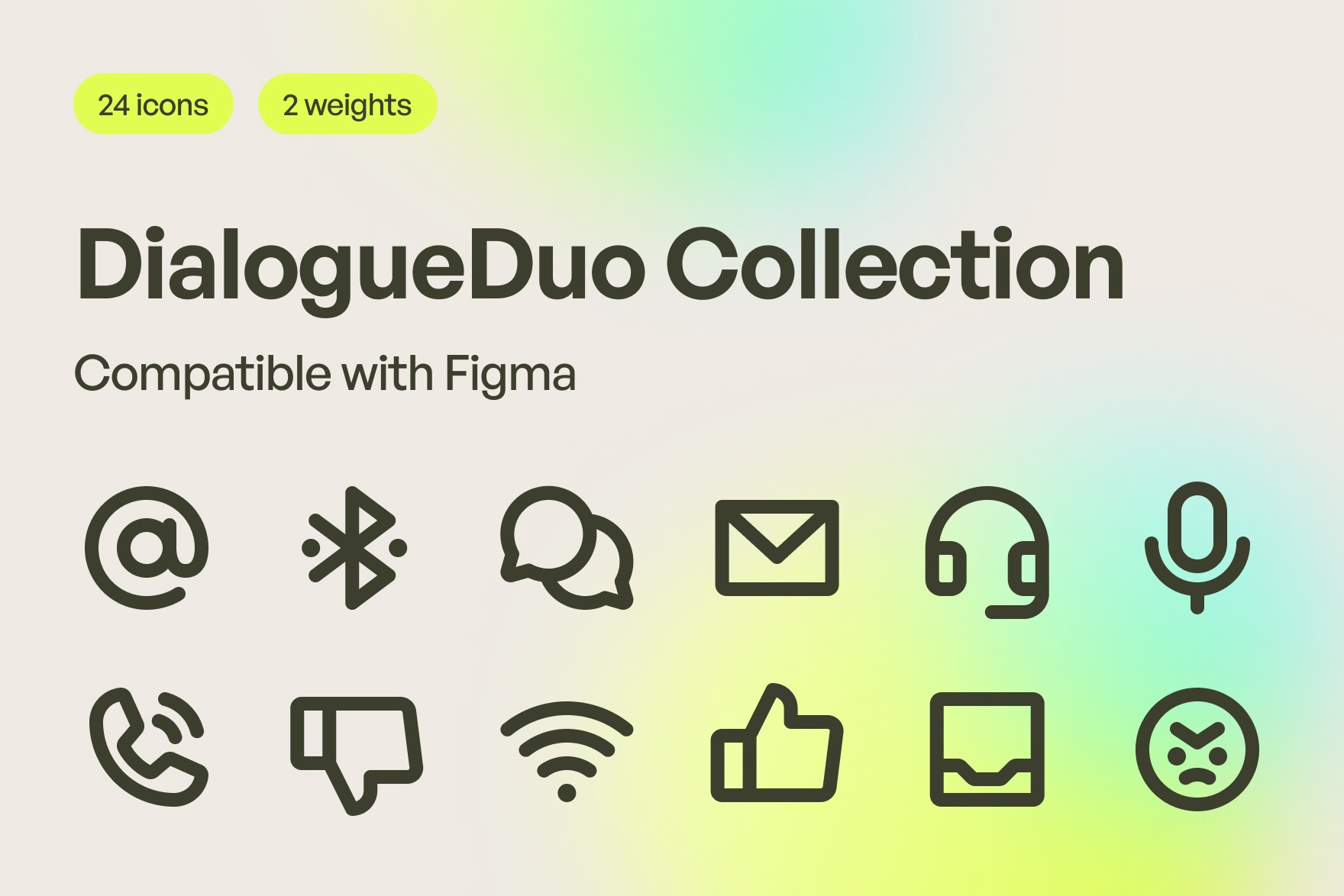 Overview of DialogueDuo Collection, featuring a dynamic and versatile set of monochrome icons designed for seamless communication in messaging apps and interactive interfaces.