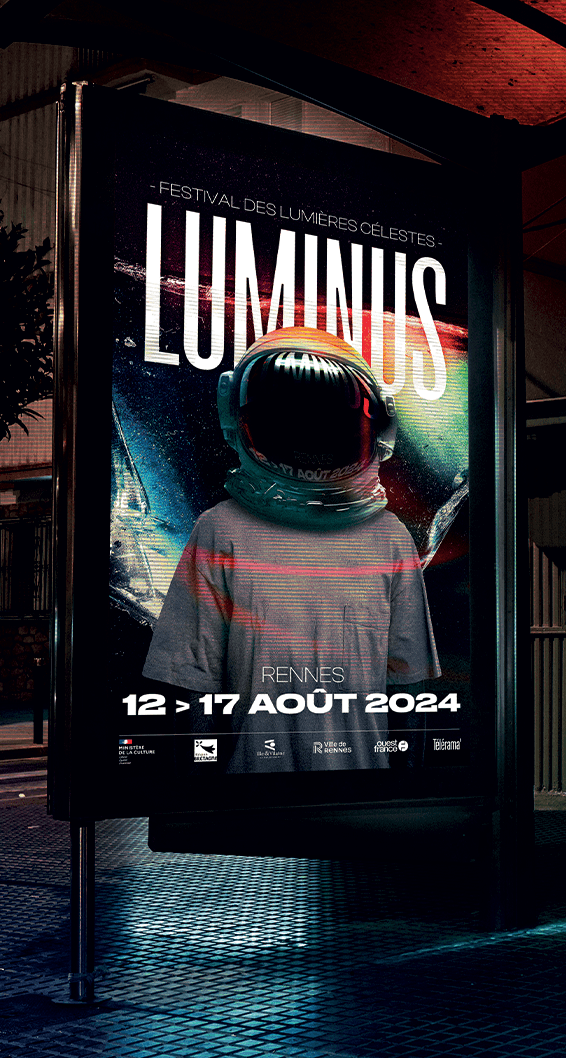 Affiche urbaine du projet Luminus, direction artistique et design print pour une exposition visuelle.