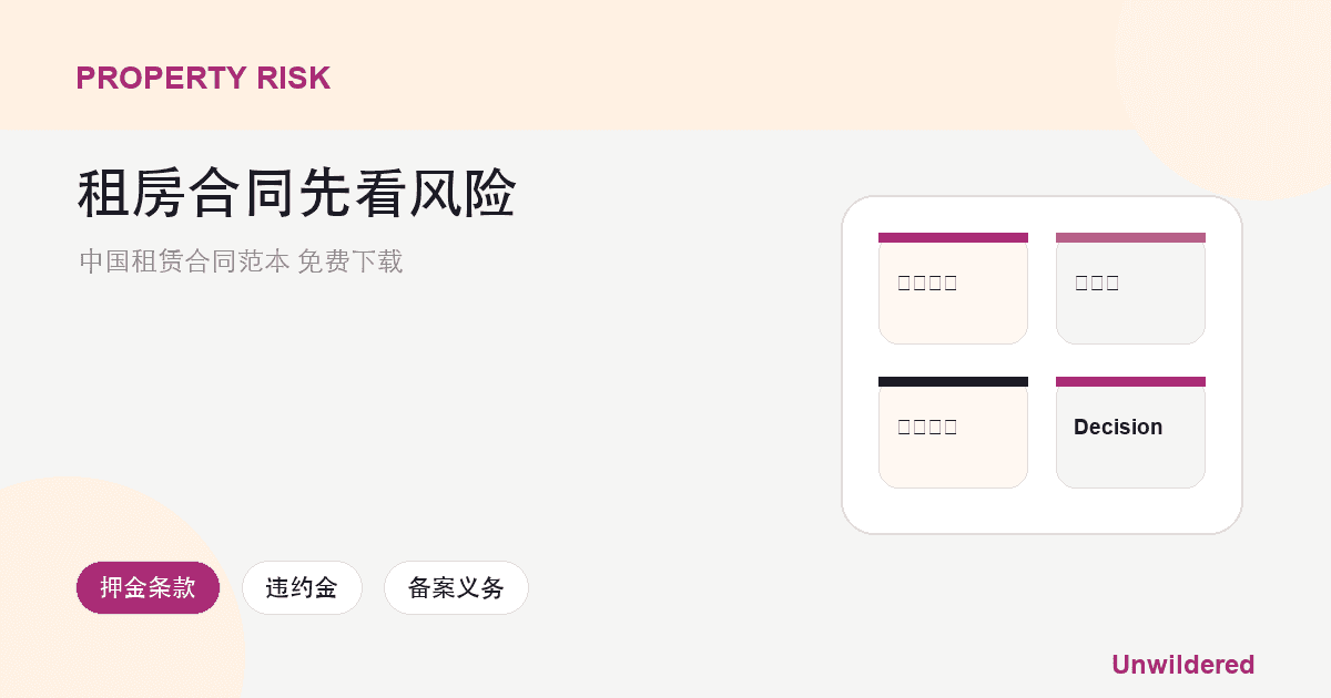 Carte explicative pour 中国租赁合同范本 免费下载: clauses de dépôt de garantie, pénalités de rupture, obligation d’enregistrement.