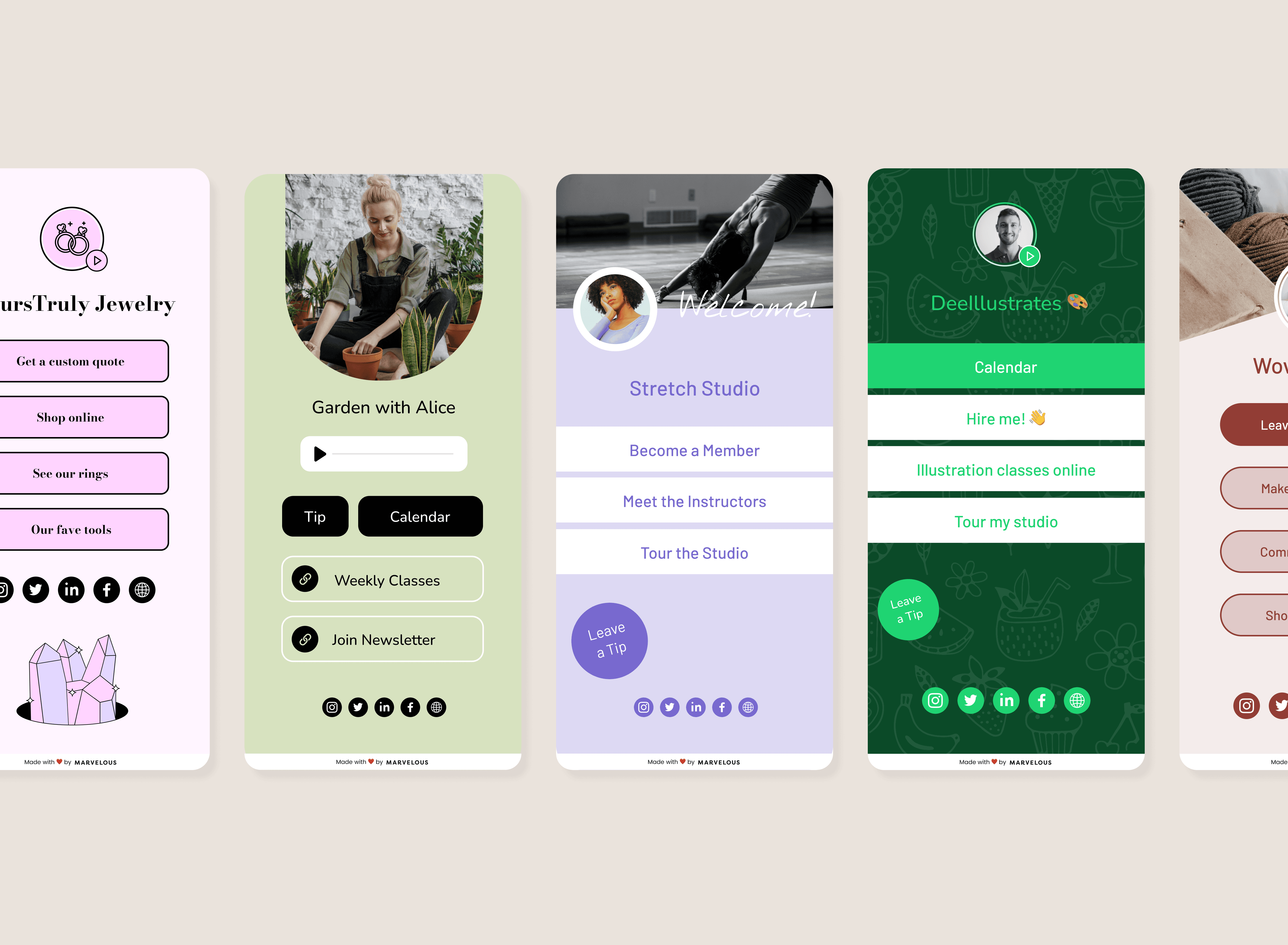 Marvelous link in bio ux/ui design
