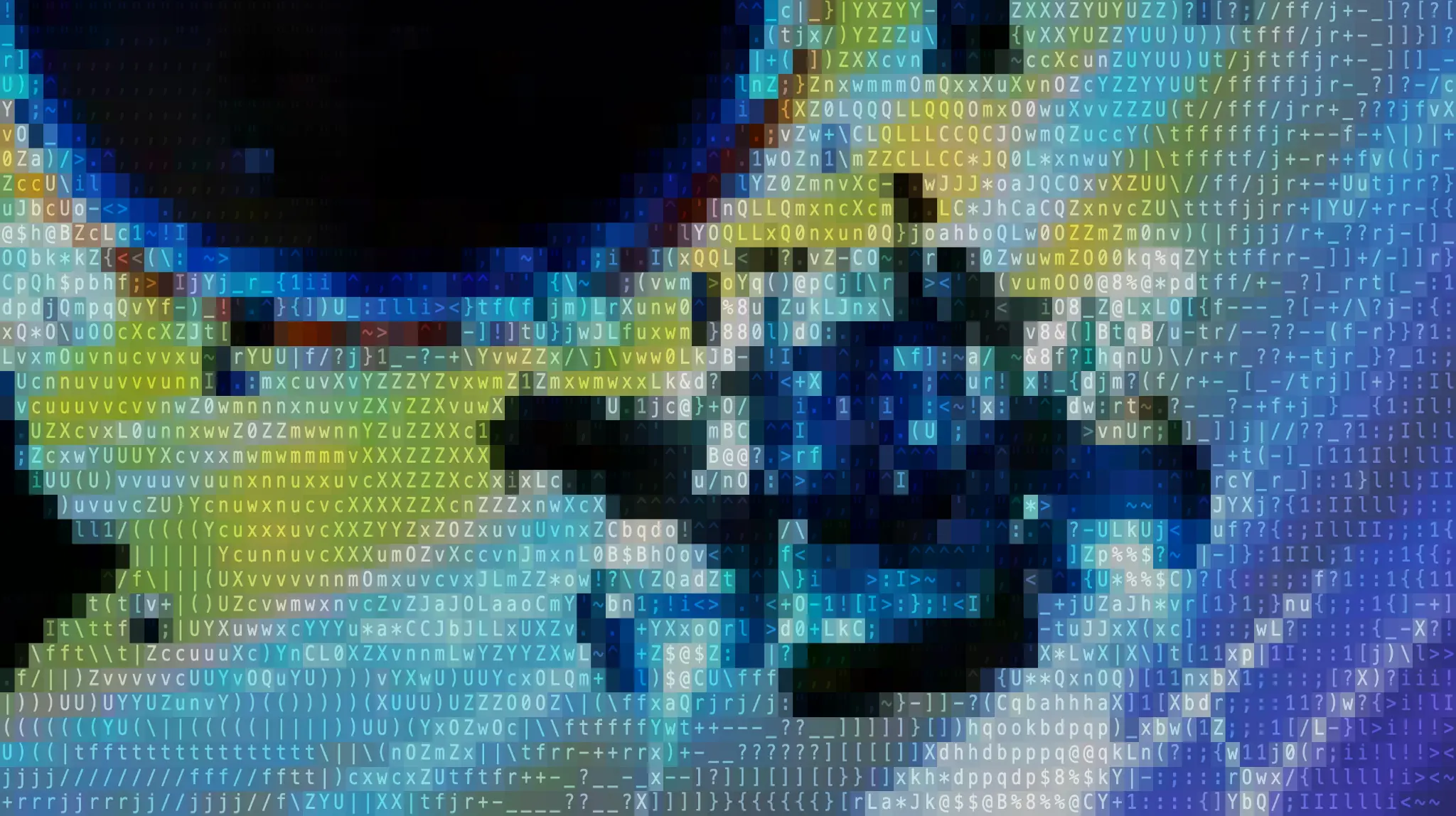 Abstracte digitale visualisatie van AI en machine learning met blauwe en groene code patronen