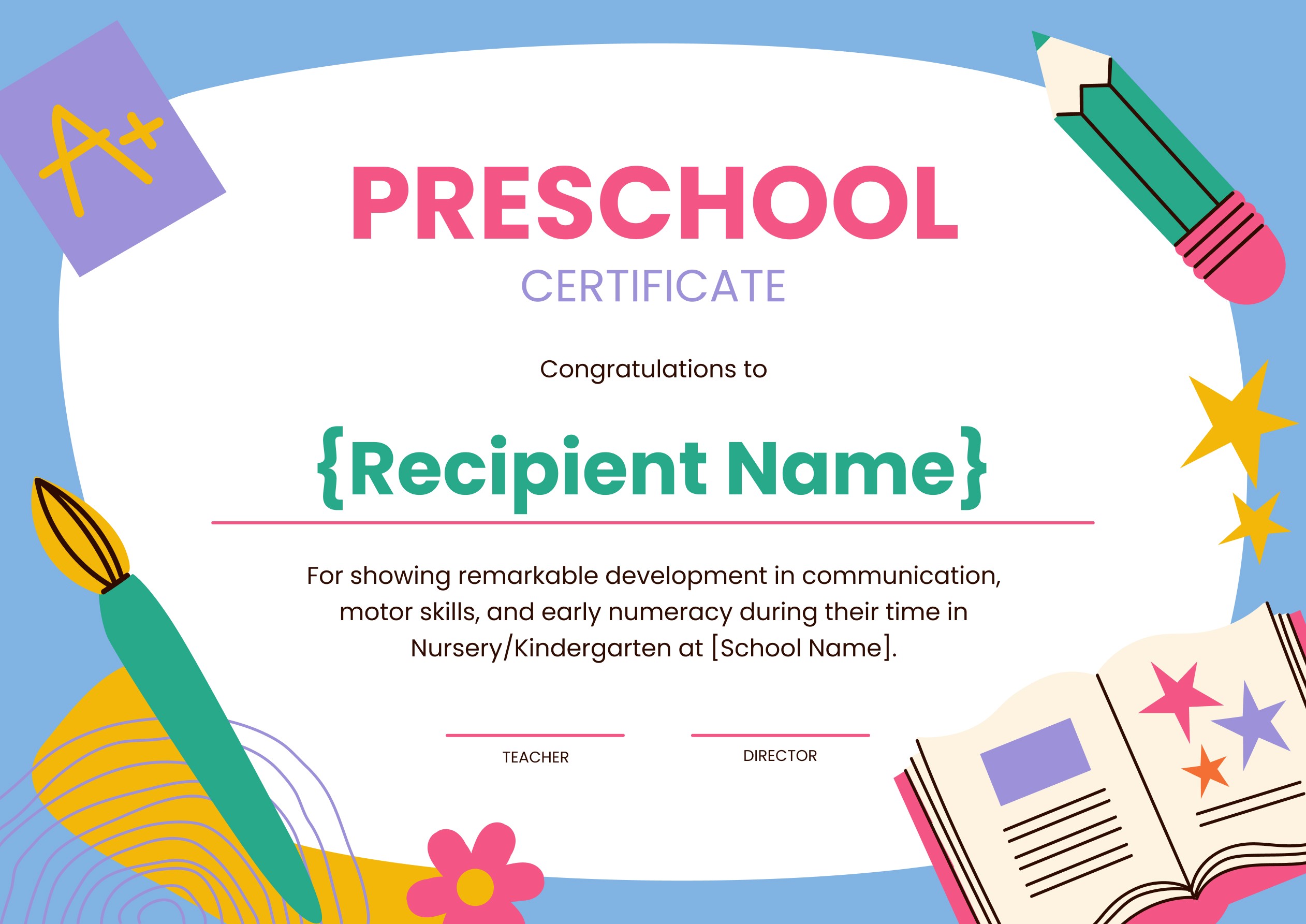 Wauld - Vibrant and Illustrated preschool certificate template