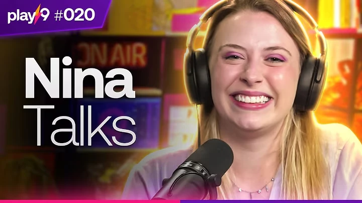 Imagem do videocast 'Nina Talks - Pod da Play EP020', com Karina Tronkos sorrindo, usando fones de ouvido e com um fundo vibrante em tons de roxo e rosa. O vídeo tem 10 mil visualizações.