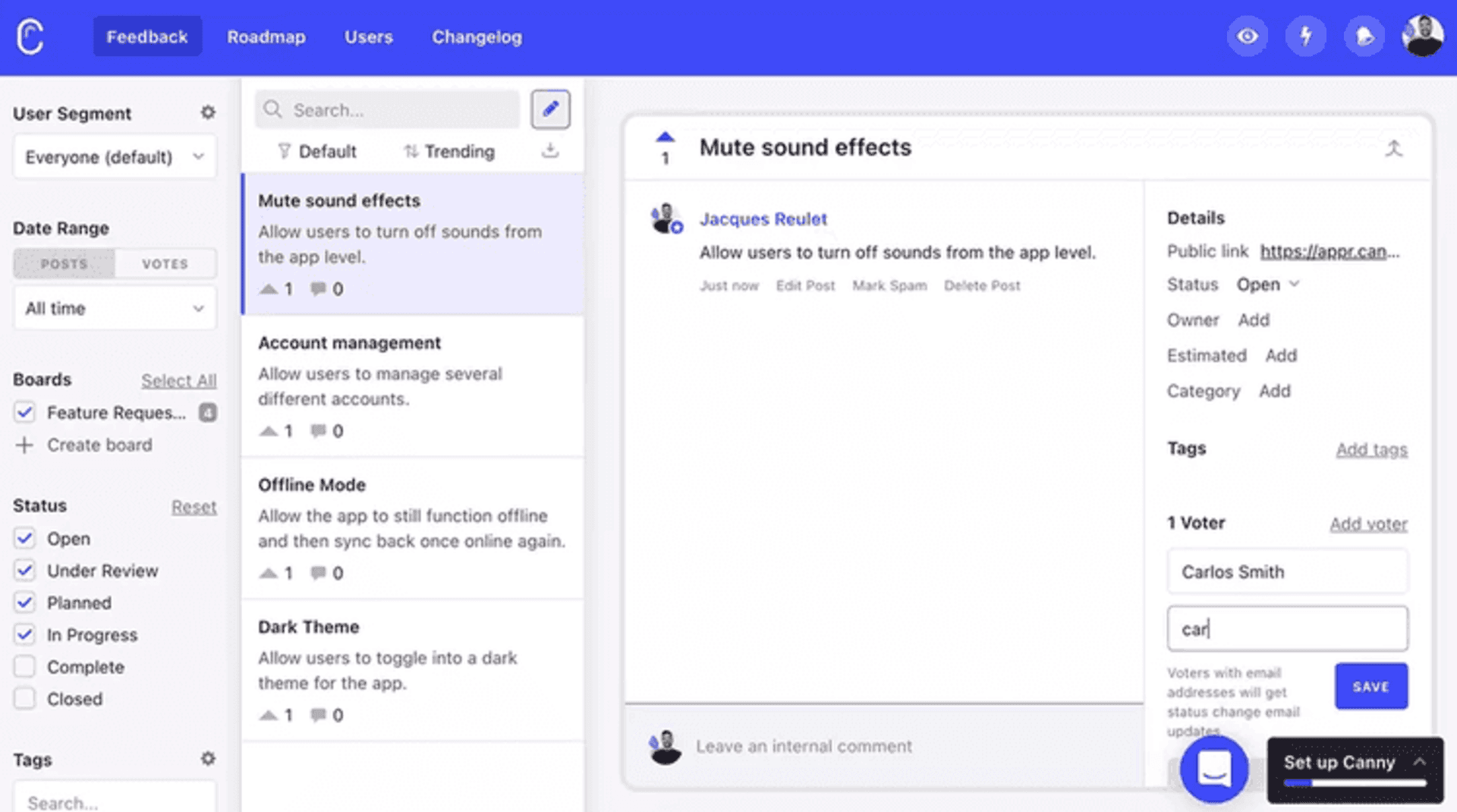 Canny customer feedback software