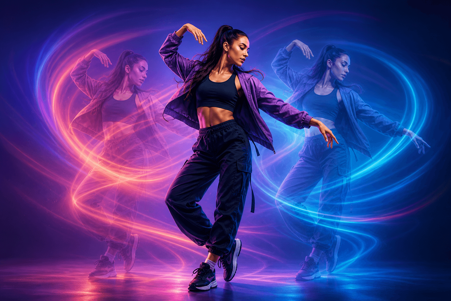 AI-generated dancer with stable body and smooth motion progression