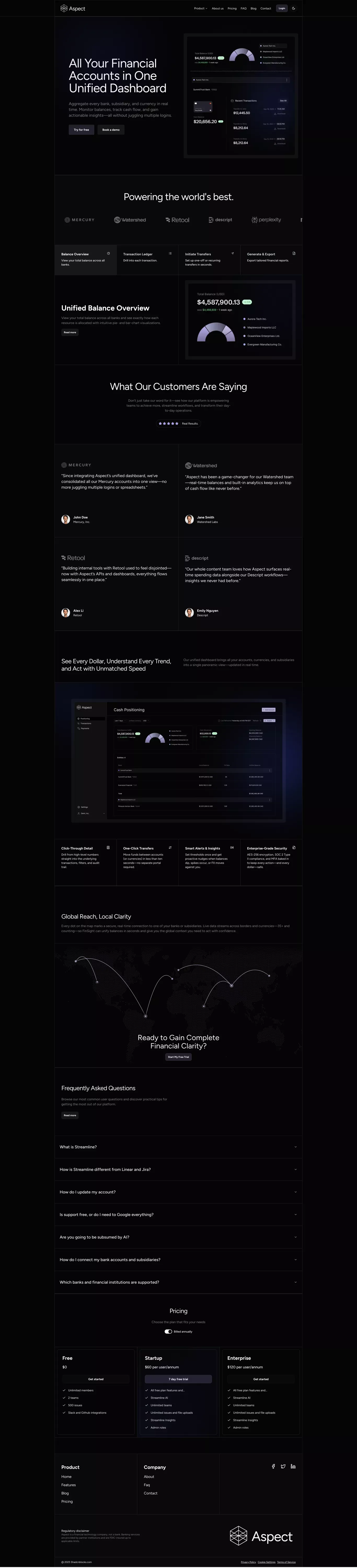 Aspect - Modern Next.js Template landing page screenshot showcasing Tech design