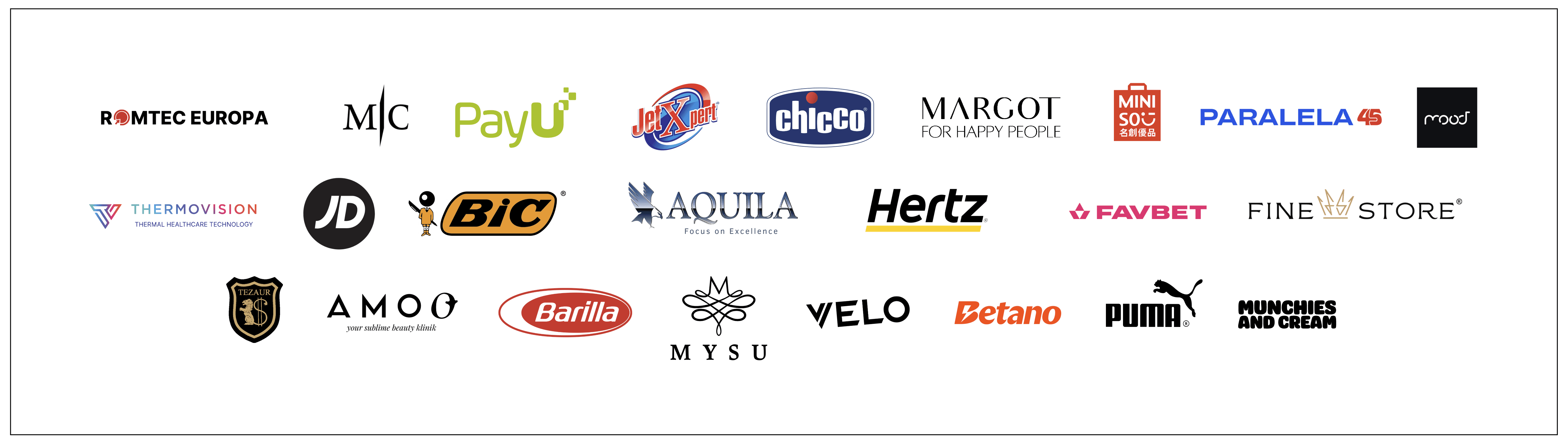 romtec europa, maison couture, payu, jetxpert, chicco, margot, paralela45, jd sports, bic, aquila, hertz, favbet, finestore, salvati copiii, tezaur, barilla, mysu, velo, betano, puma, dan has the munchies