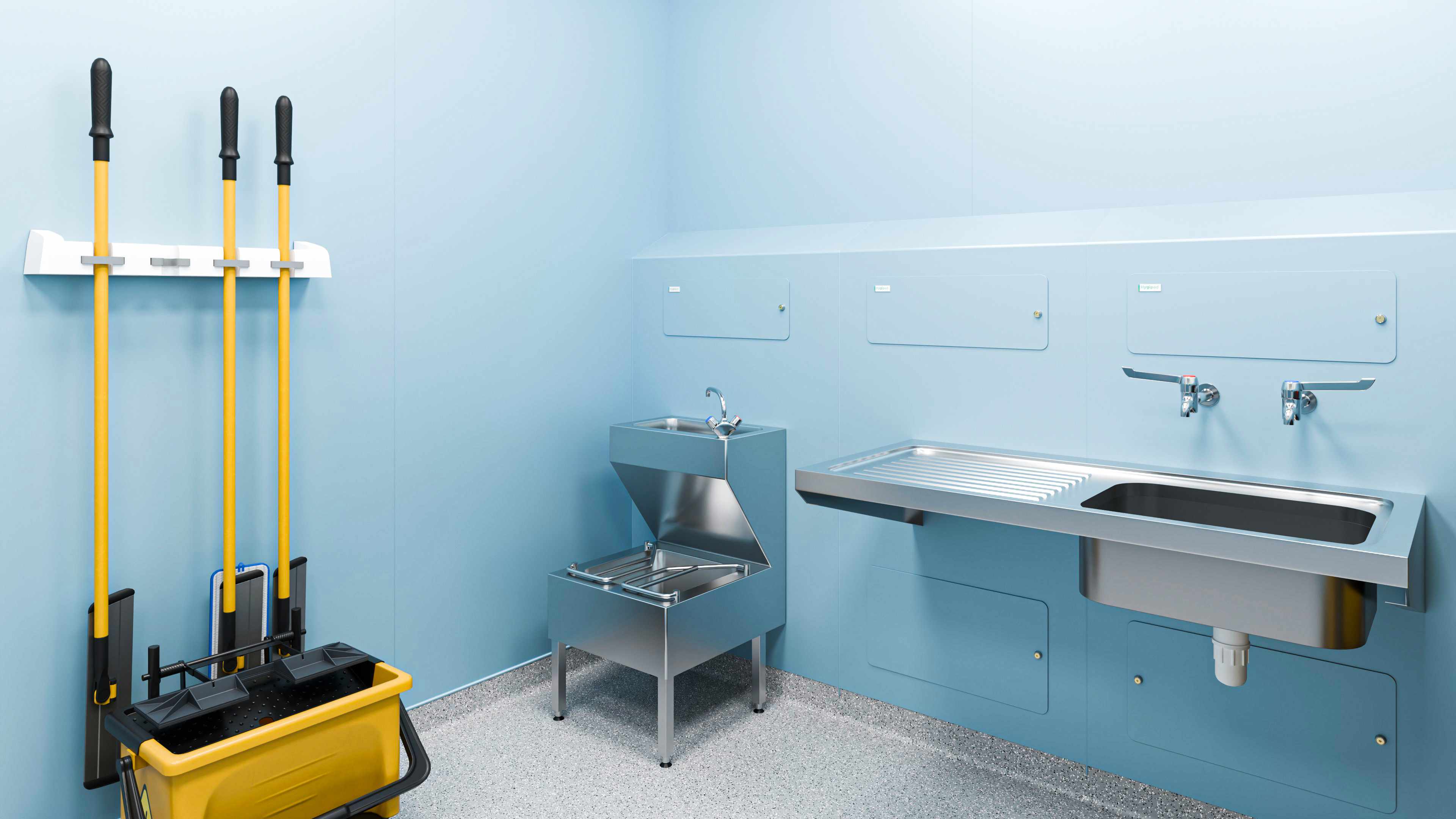 A half height janitorial unit and slophopper integrated plumbing system  