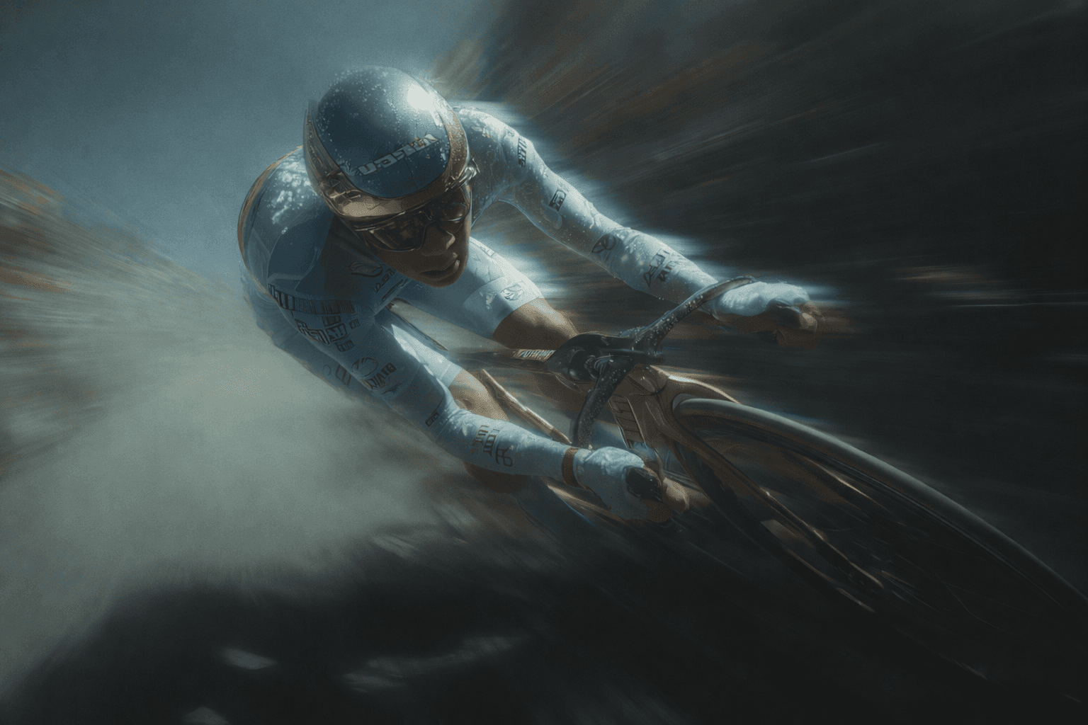 Dynamic picture of a cyclist riding downhill