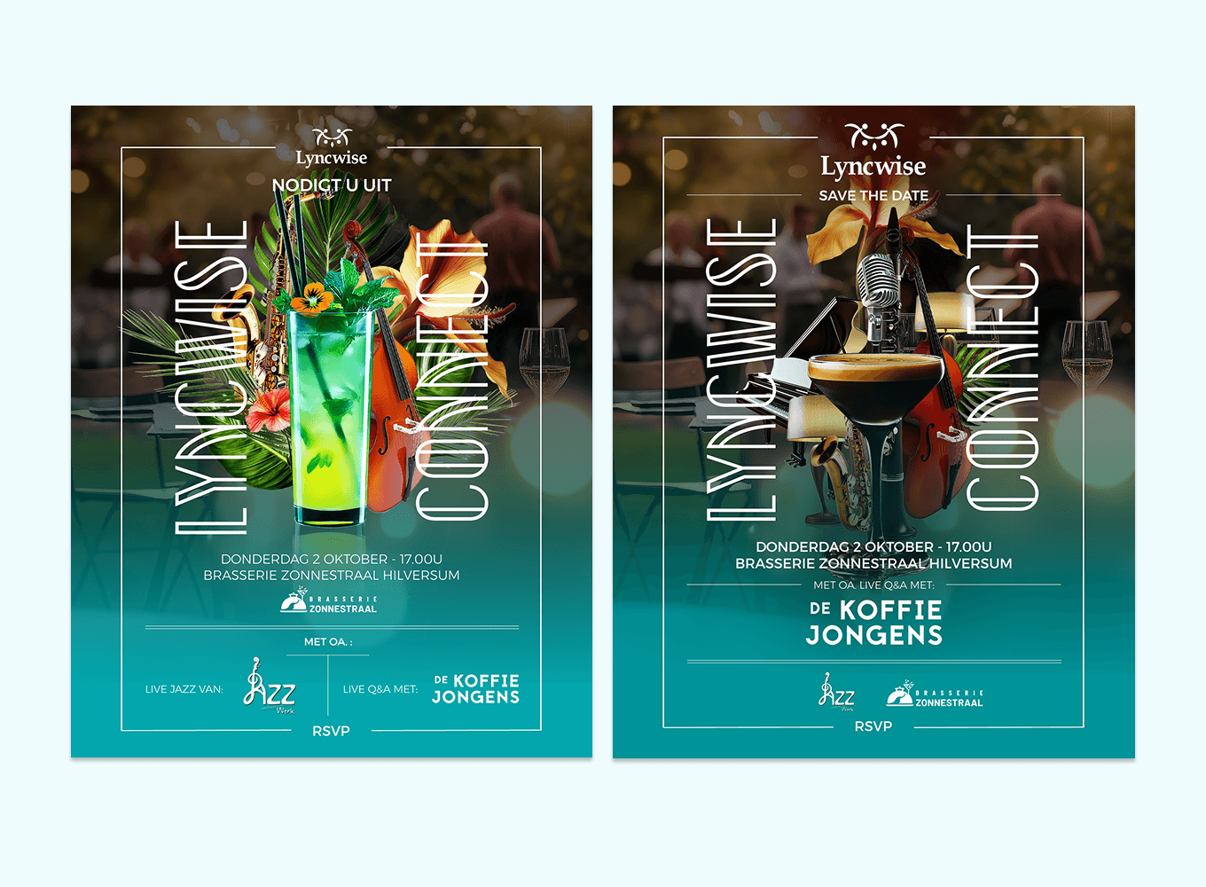 Grafische vormgeving flyer Lyncwise Executive Search borrel uitnodiging door Freelance Brand Designer Michiel Nagtegaal / Mr. Upside uit Voorburg