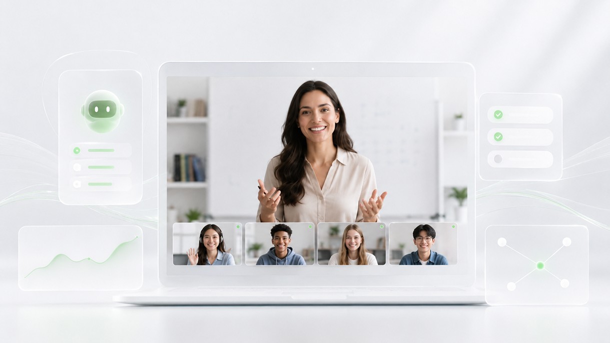 AI-powered virtual classroom with live video, automated support, learning insights, and class management tools.