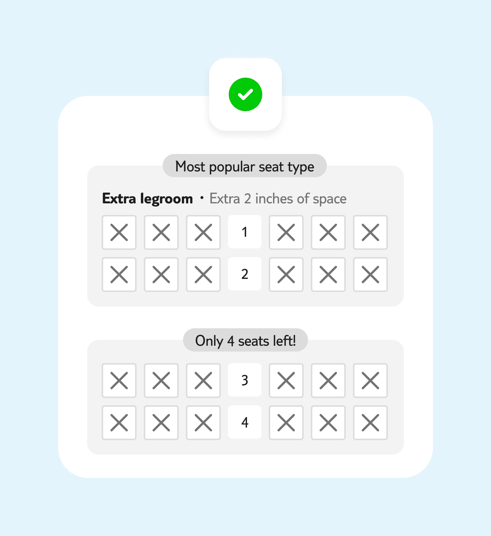 Wireframe showing seats grouped by USPs.