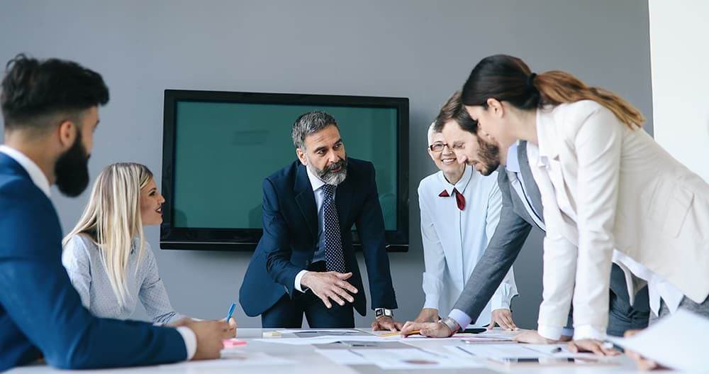 A team sets out a business plan in the boardroom