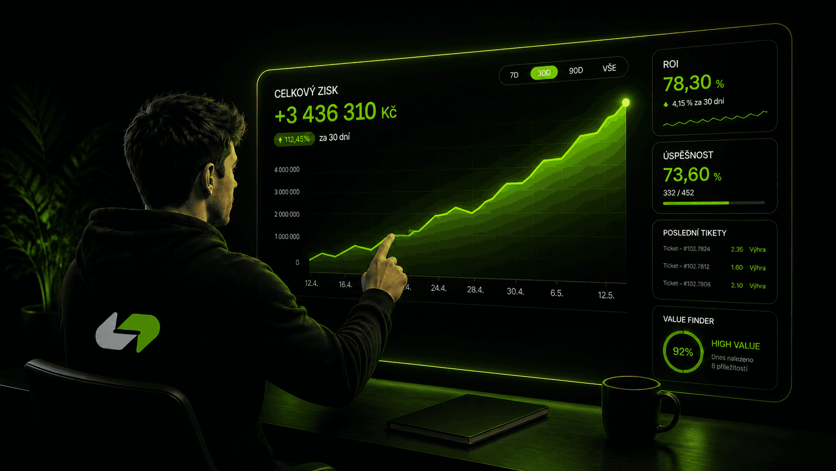 Clario dashboard showing balance, daily spending limit, savings plans, and real-time expense tracking in a modern interface.