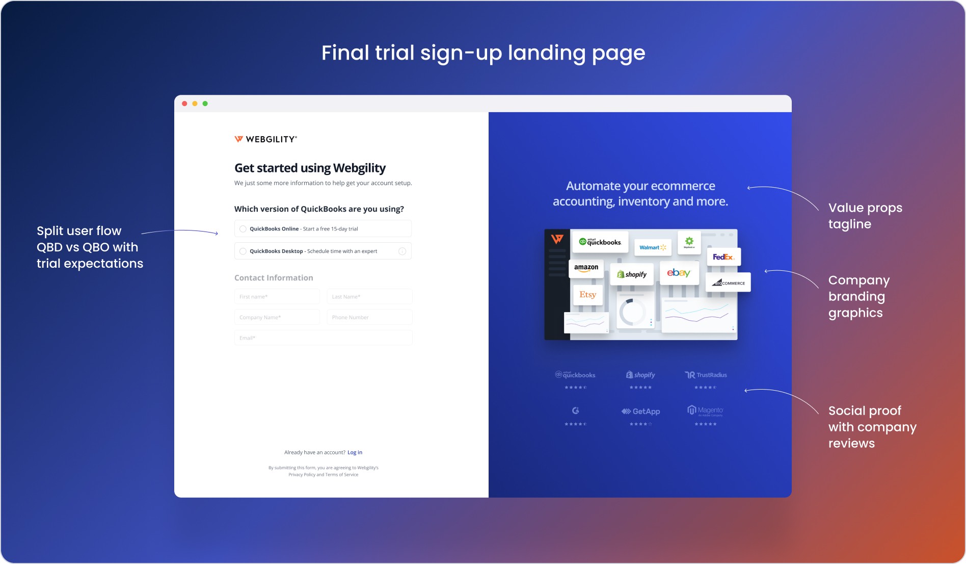 Modern designed sign-up landing page