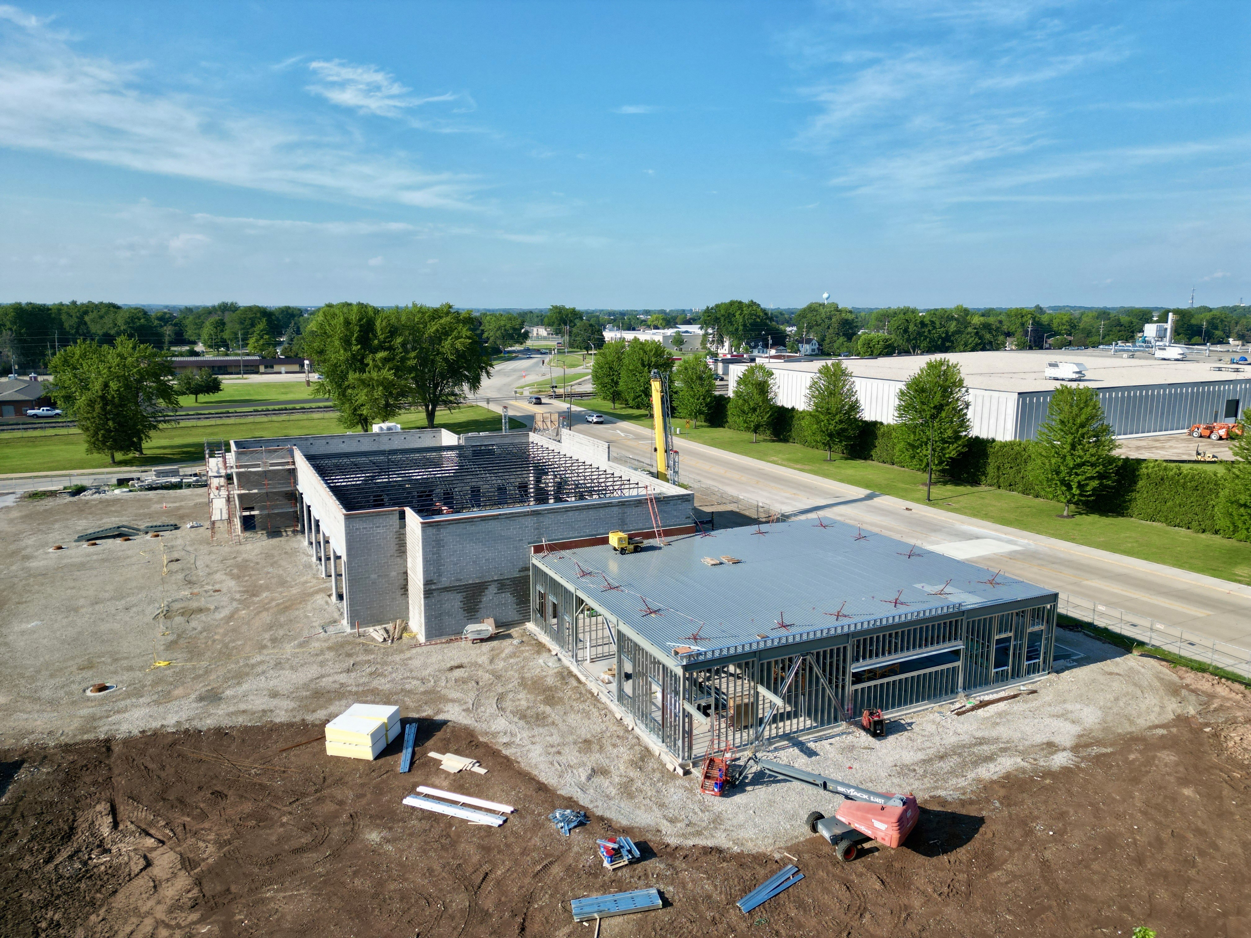 Aerial construction progress at the Little Chute Fire Department new station