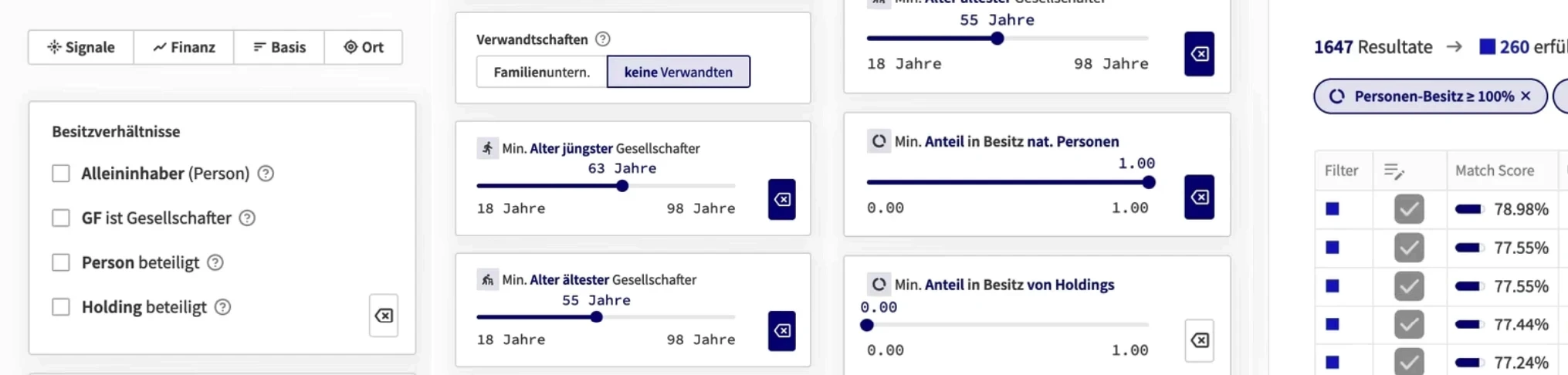 Frei einstellbare Filter zur Longlist Generierung bei dem Mandatsakquise-Tool von ProxDeal