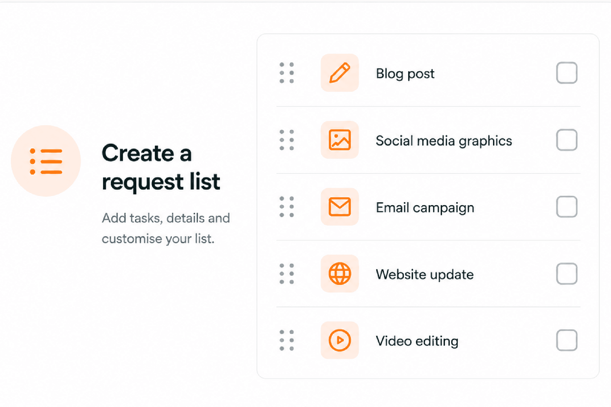 Reqst showing how to create a List, receive a request and track progress.