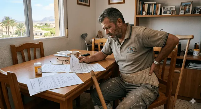 Trabajador autónomo con una incapacidad permanente revisando las coberturas de su seguro de vida.