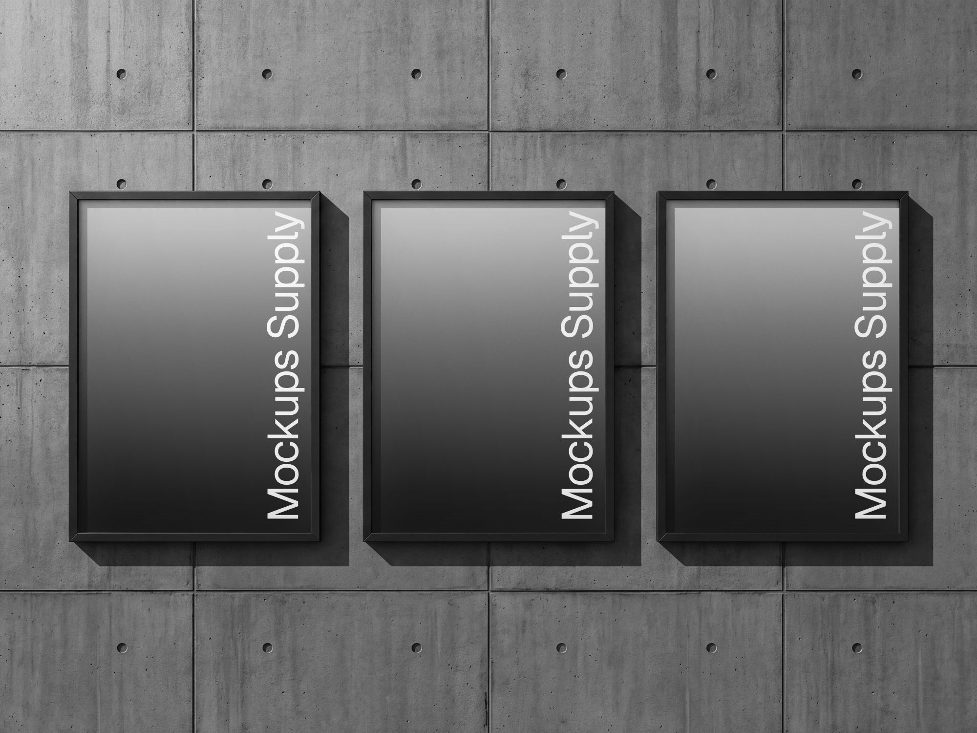 Vertical poster mockup set of three on a raw concrete wall